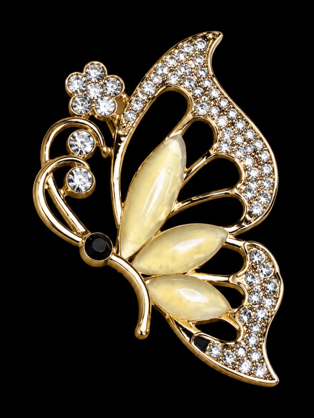 Elegant Yellow Crystal Butterfly Brooch – Womens Jewelry